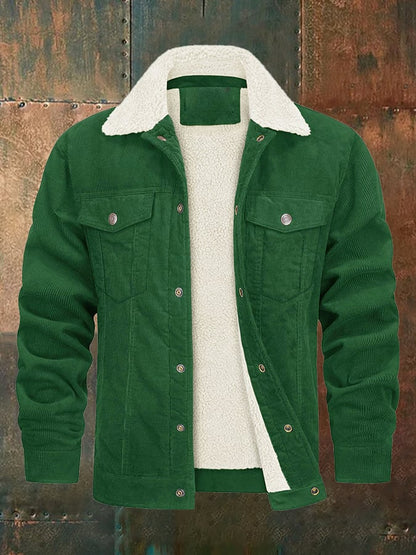 Men's Casual Fleece Lined Lapel Corduroy Trucker Jacket