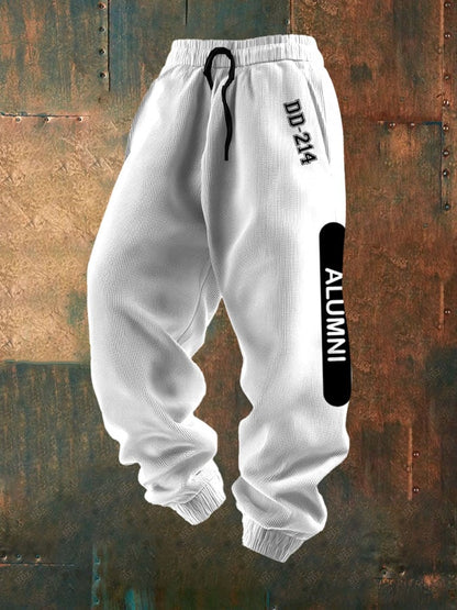 Men's Vintage Veteran Print Textured Casual Loose Sweatpants