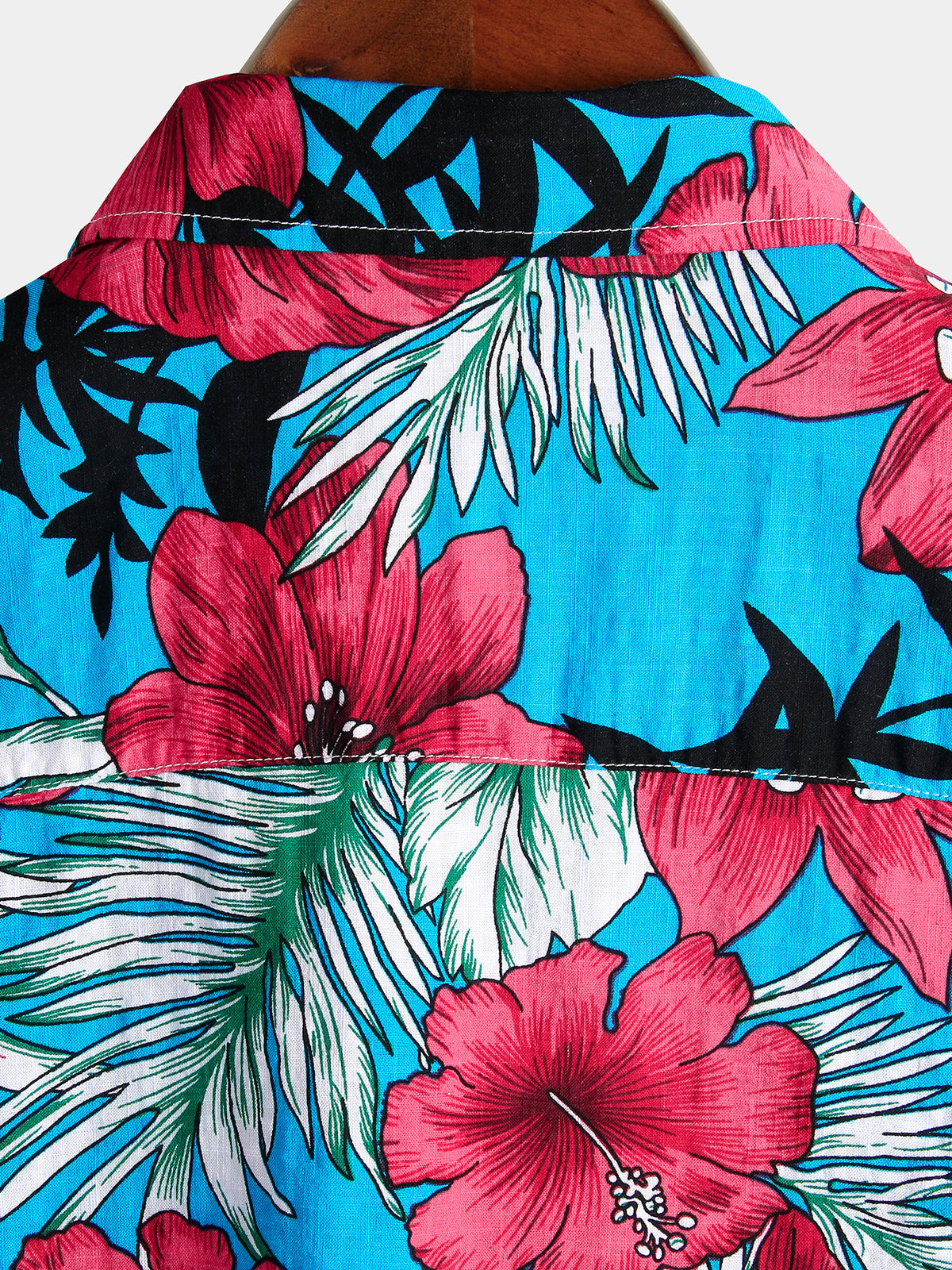 Men's Blue Flower Tropical Hawaii Cotton Short Sleeve Shirt