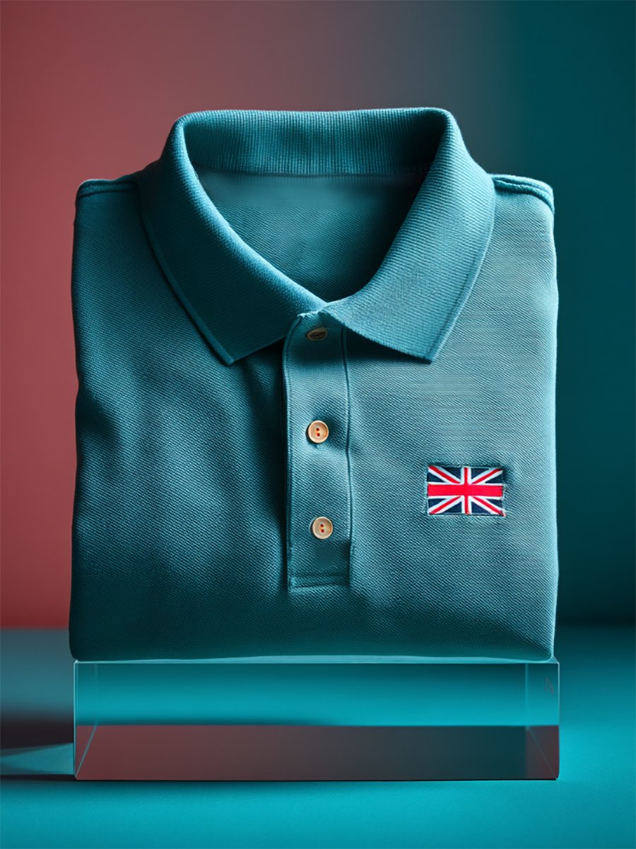 Men's Business Casual Union Jack Button Short Sleeve Polo Shirt