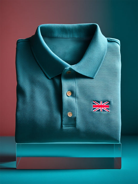 Men's Business Casual Union Jack Button Short Sleeve Polo Shirt