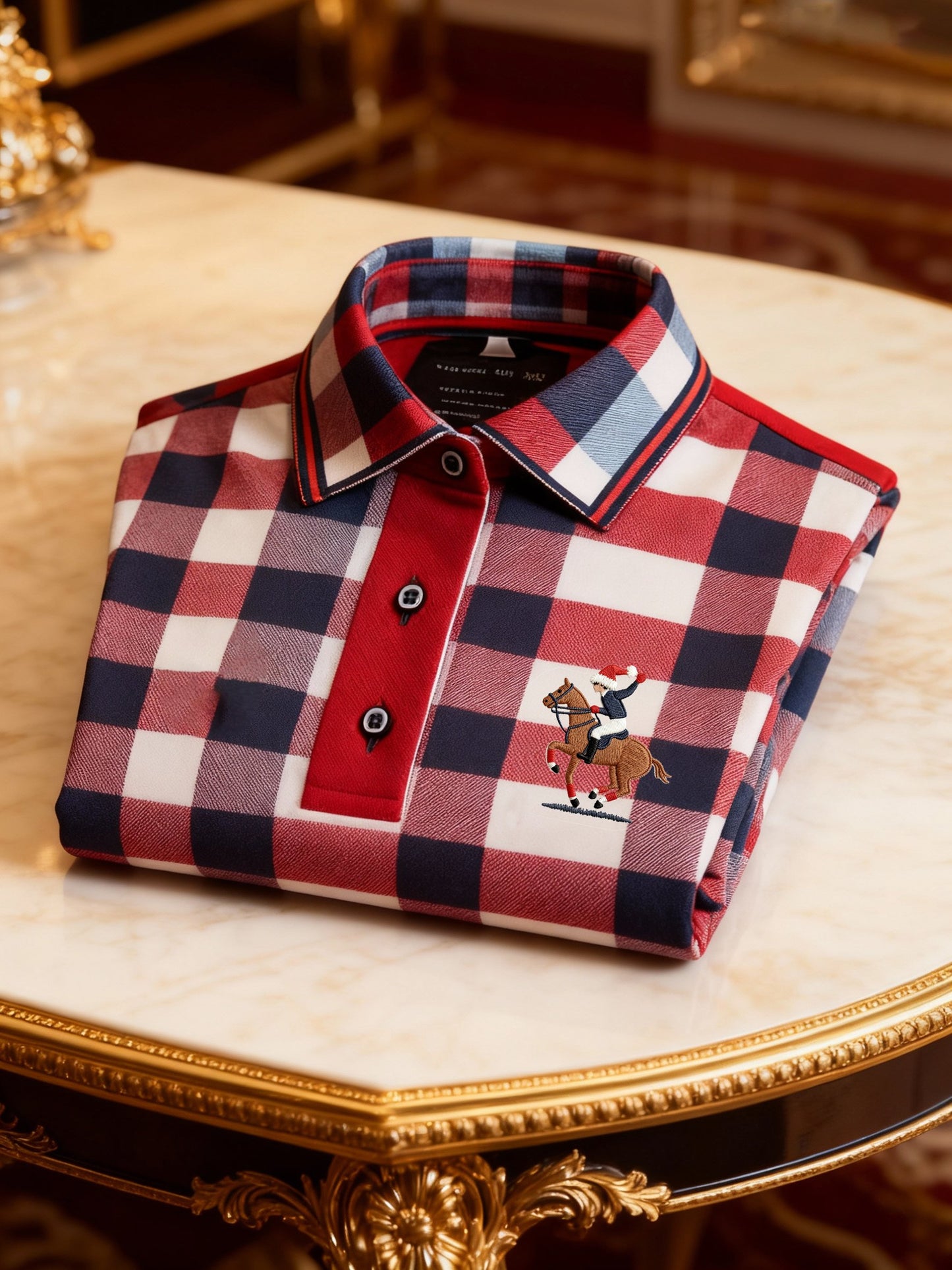 Men's Retro Business Logo Print Long Sleeve Polo Shirt