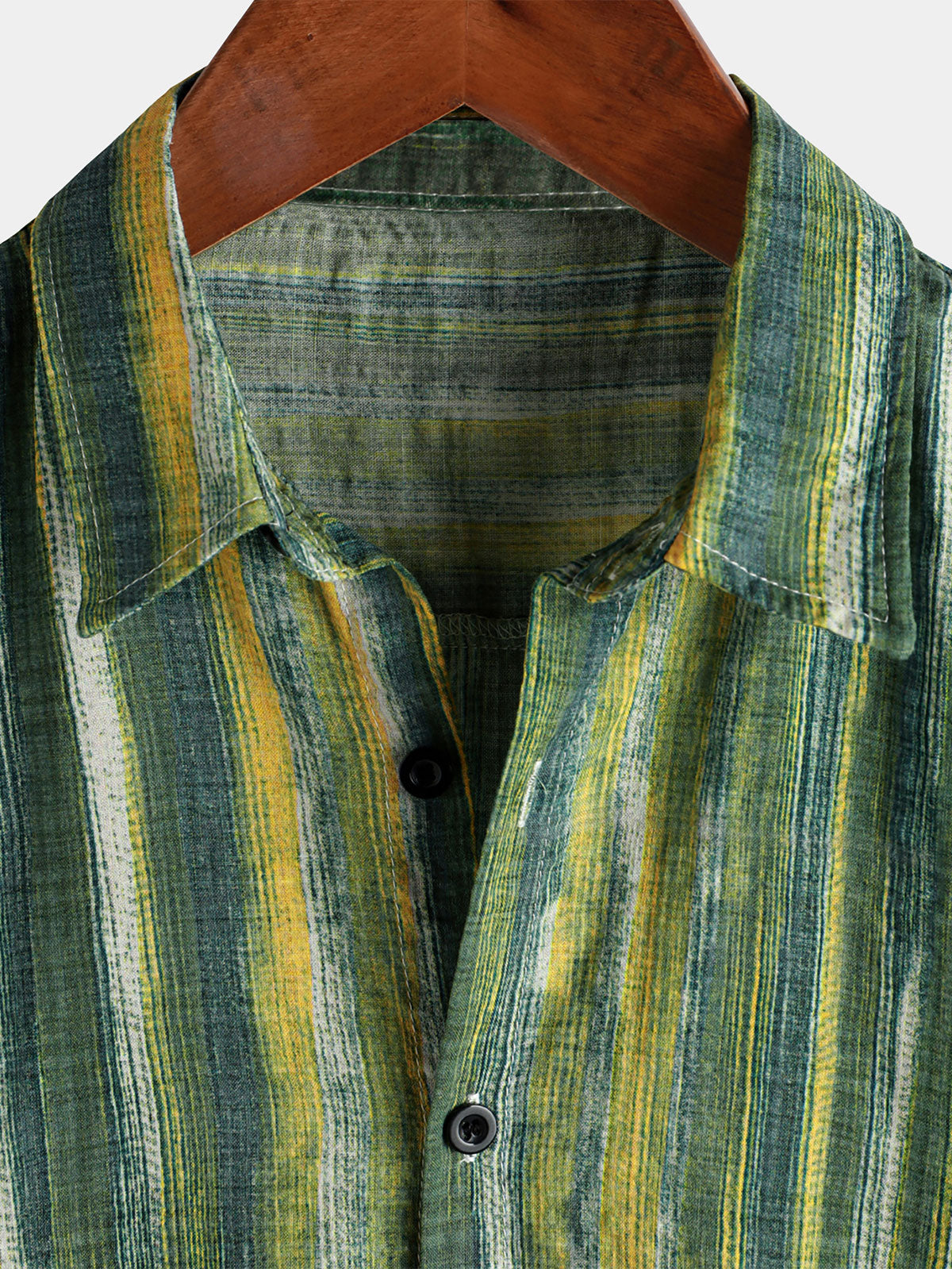 Men's Retro Green Striped Short Sleeve Shirt