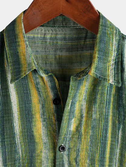 Men's Retro Green Striped Short Sleeve Shirt