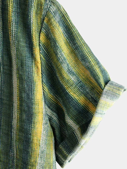 Men's Retro Green Striped Short Sleeve Shirt