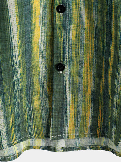 Men's Retro Green Striped Short Sleeve Shirt