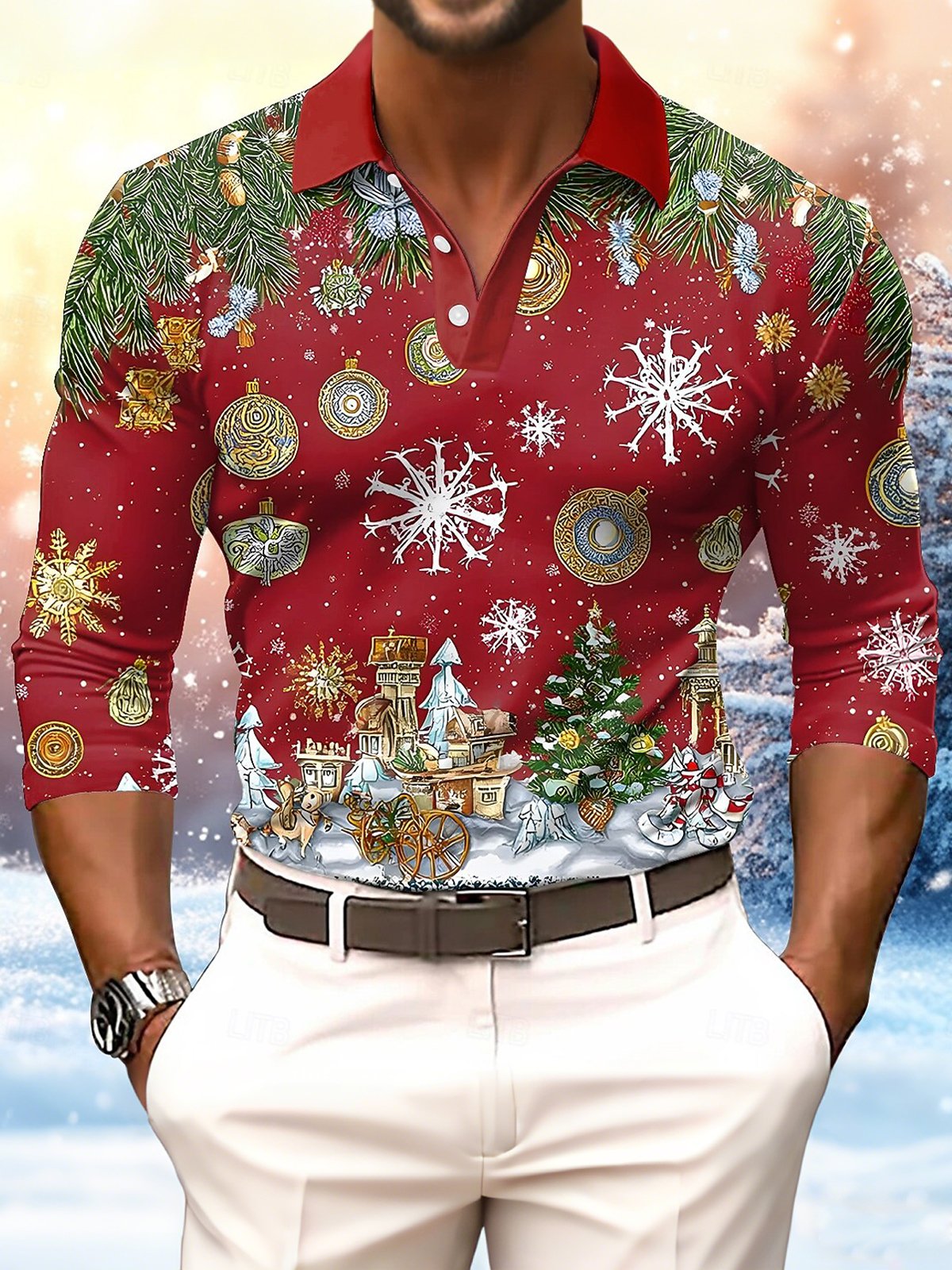 Men's Christmas Print Polo Shirt