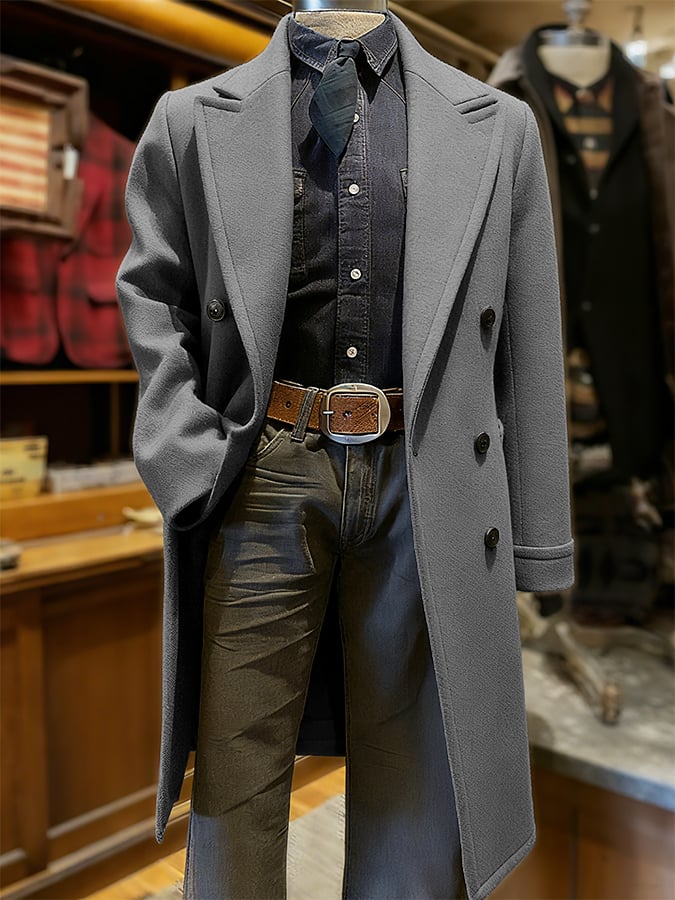 Men's Fashionable Retro Western Casual Woolen Coat