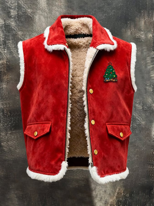 Men's Retro Suede Christmas Vest Jacket (With Detachable Brooch Design)