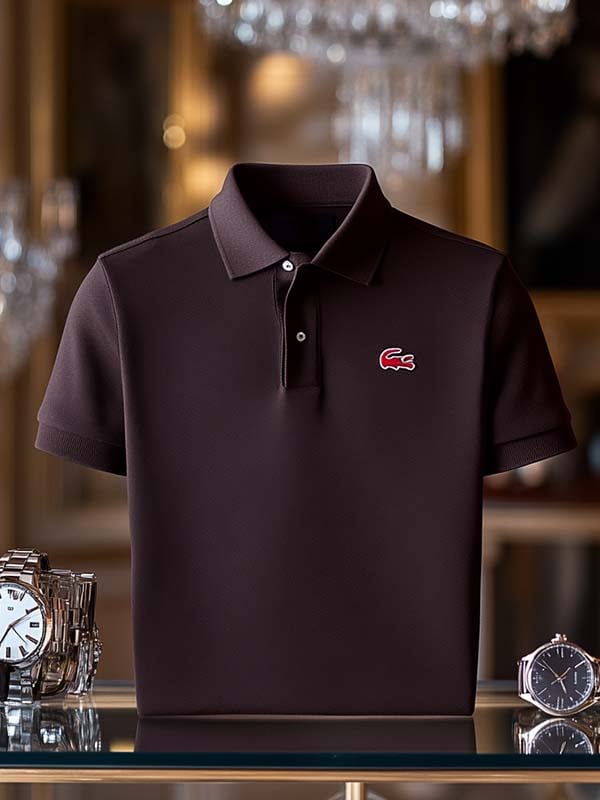 Men's Business Alligator Print Casual Button Short Sleeve Polo Shirt