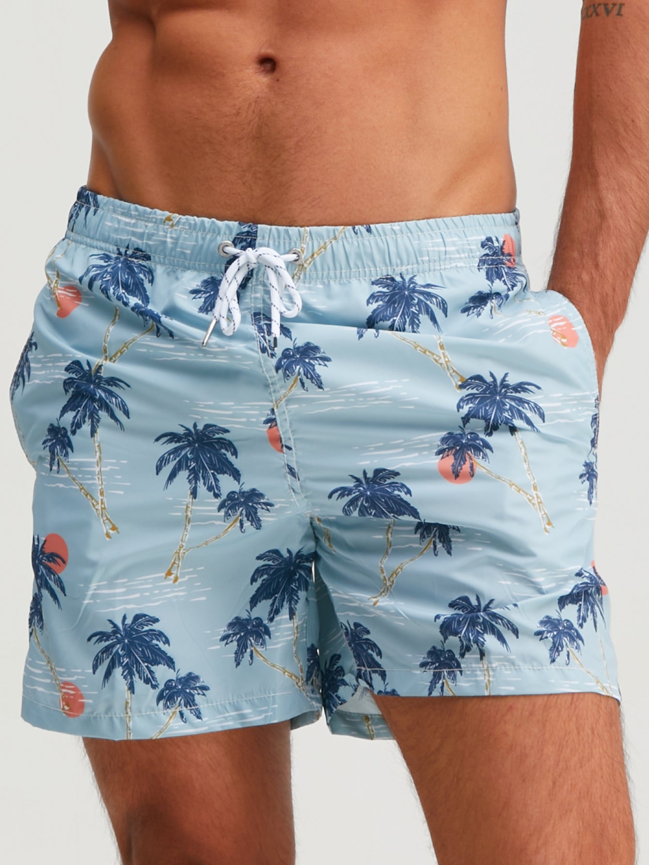 Palm Tree Sunset Print Swim Shorts
