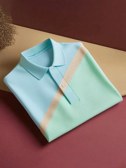 Men's Classic Business Logo Button Short Sleeve Polo Shirt