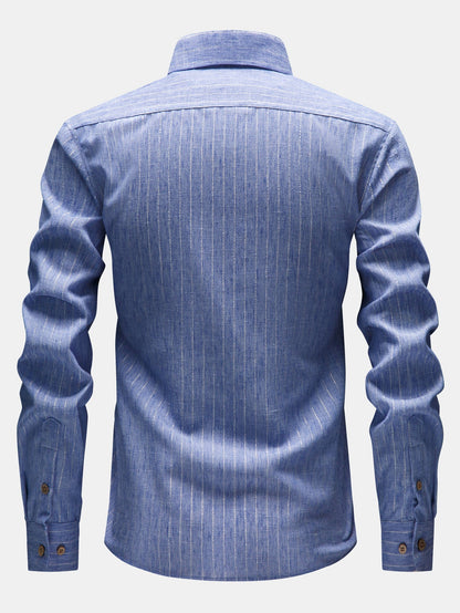 Long Sleeve Stripe Linen Look Button Up Shirt