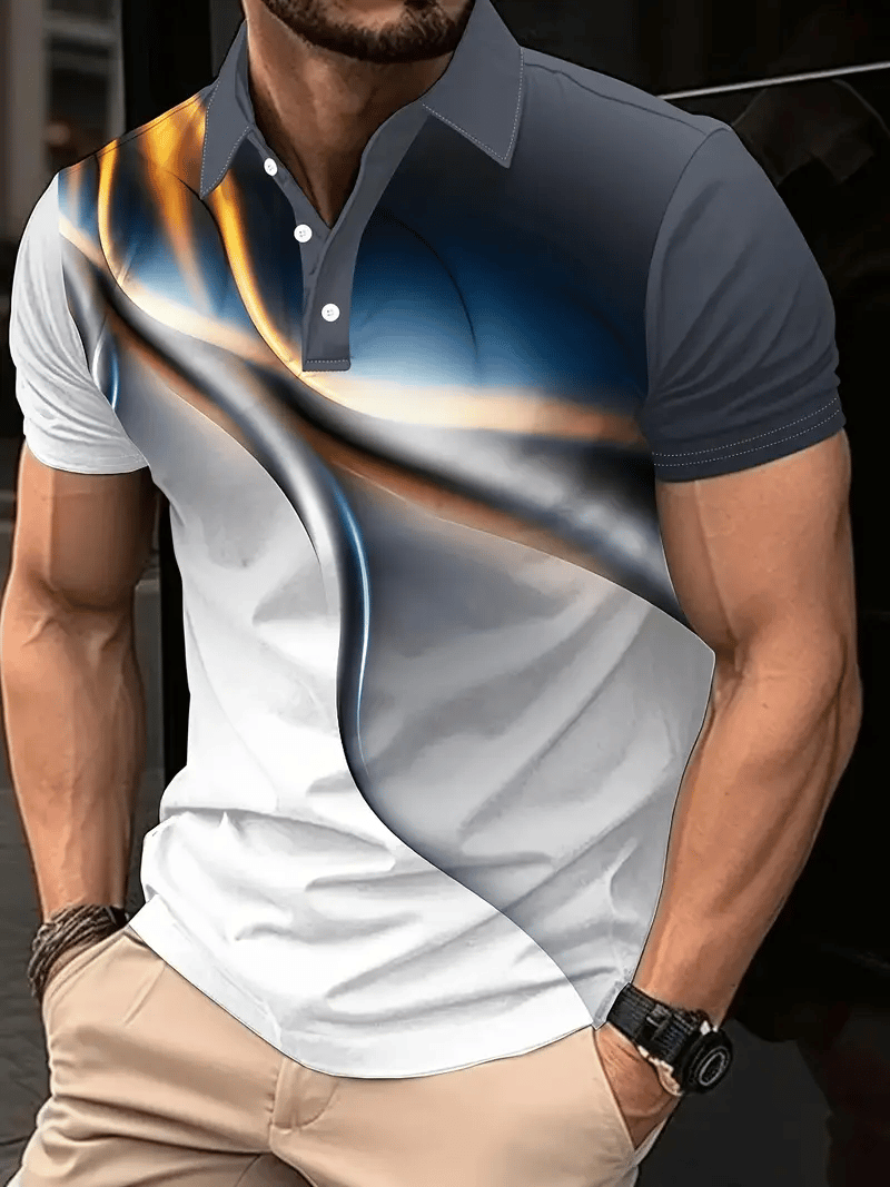 Men's Classic Business Logo Button Short Sleeve Polo Shirt