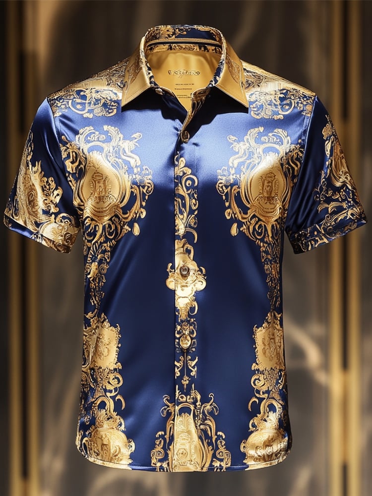 Men's Satin Luxe Print Short Sleeve Button Shirt