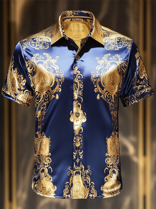 Men's Satin Luxe Print Short Sleeve Button Shirt