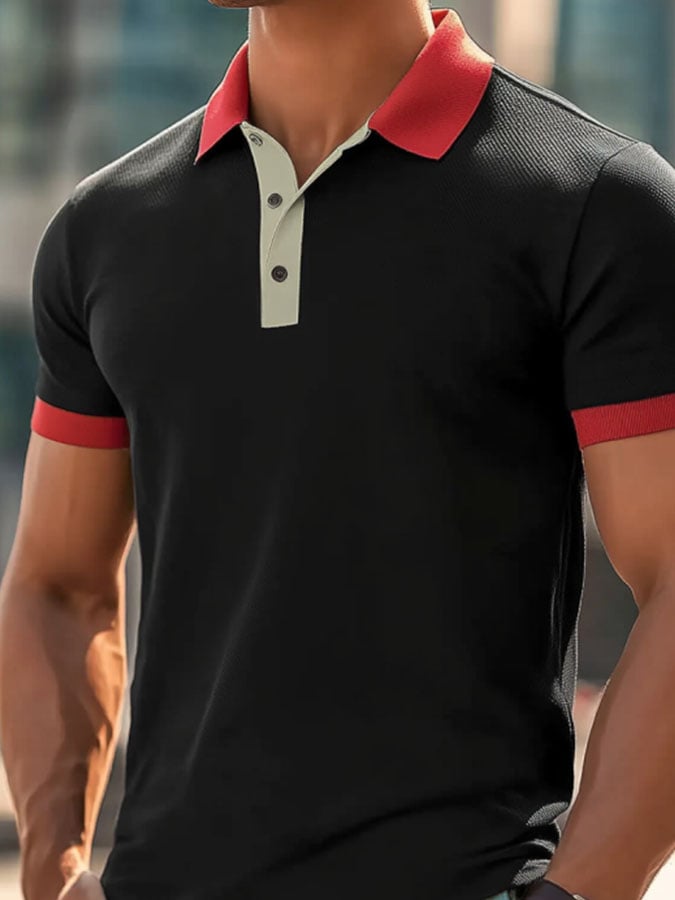 Men'S Casual Classic Contrast Color Print Business Short-Sleeved Polo Shirt
