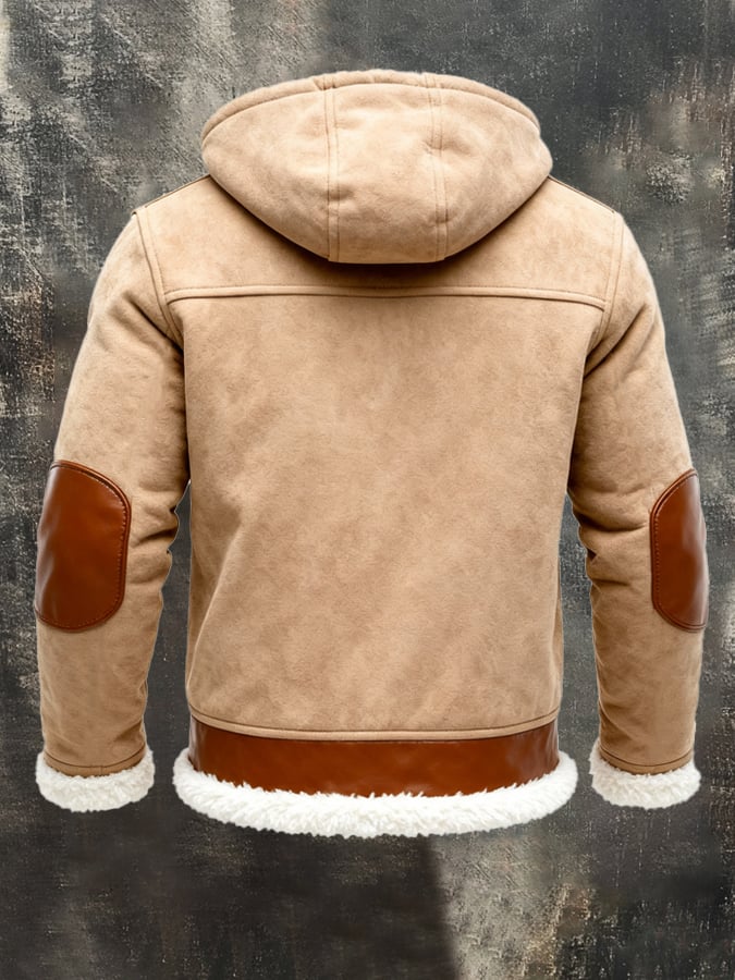 Men'S Vintage Warm Suede Hooded Jacket