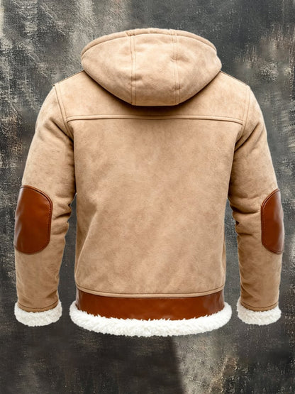 Men'S Vintage Warm Suede Hooded Jacket