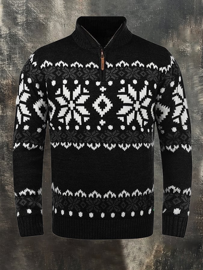 Men's Retro Contrast Christmas Half Zip Knit Sweater