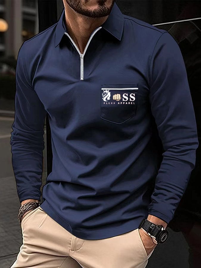Men's Sports Casual Slim Fit Long Sleeve Polo Shirt