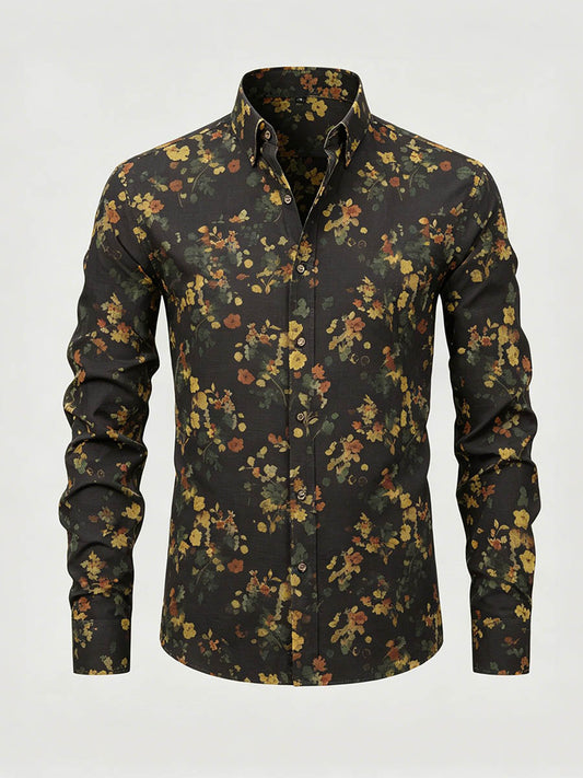 Men's Floral Printed Long Sleeve Shirt