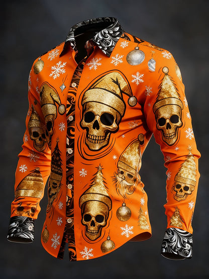 Men's Vintage Skull Christmas Party Long Sleeve Shirt