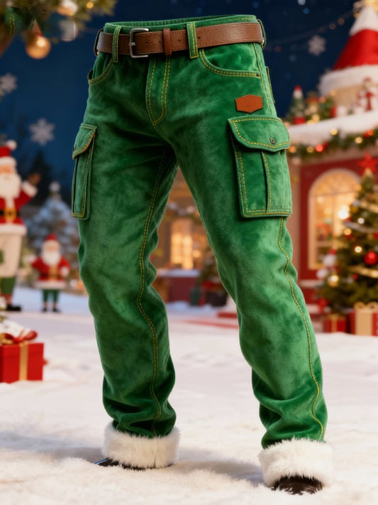 Men's Retro Stitching Functional Wear-Resistant Ripstop Zipper Pocket Work Pants