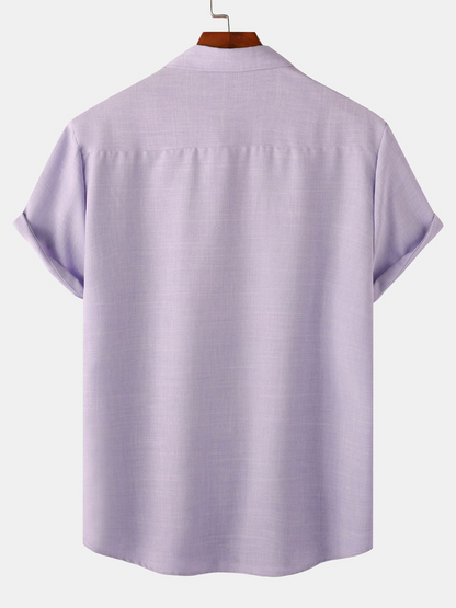 Men's Breathable Solid Color Cotton Button Up Casual Short Sleeve Shirt