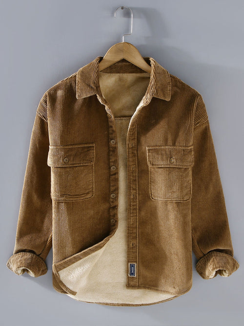 Fleece Lined Cotton Corduroy Button Up Shirt