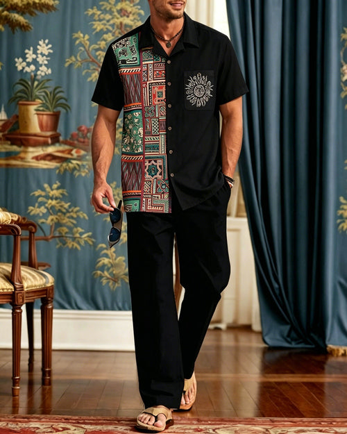 Men's Elegant Retro Lines Short-Sleeve Walking Set