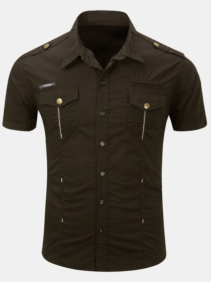 Men's Casual Cotton Pocket Outdoor Short Sleeve Shirt