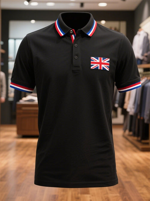 Men's Business Casual Union Jack Button Short Sleeve Polo Shirt