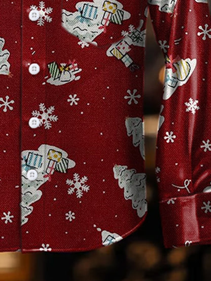 Men's Luxury Christmas Contrast Print Long Sleeve Pocket Shirt