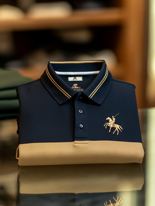 Men's Business Casual Horseback Rider Button-Down Short Sleeve Polo Shirt