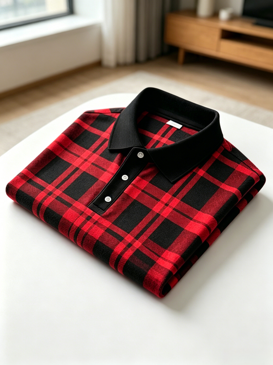 Men's Business Casual Jacquard Button Short Sleeve Polo Shirt
