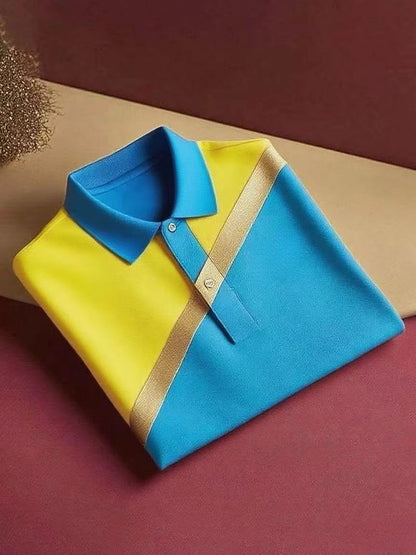 Men's Classic Business Logo Button Short Sleeve Polo Shirt