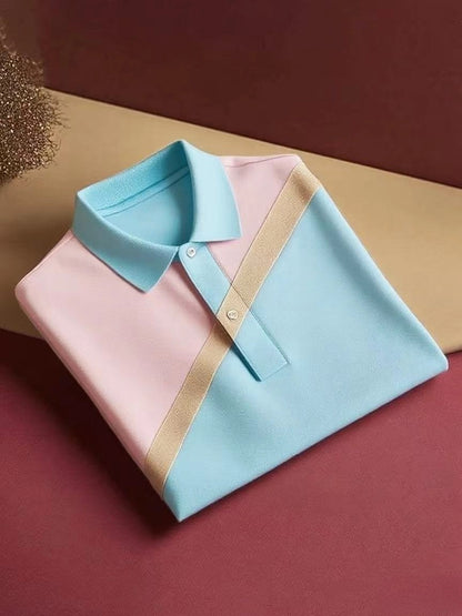 Men's Classic Business Logo Button Short Sleeve Polo Shirt