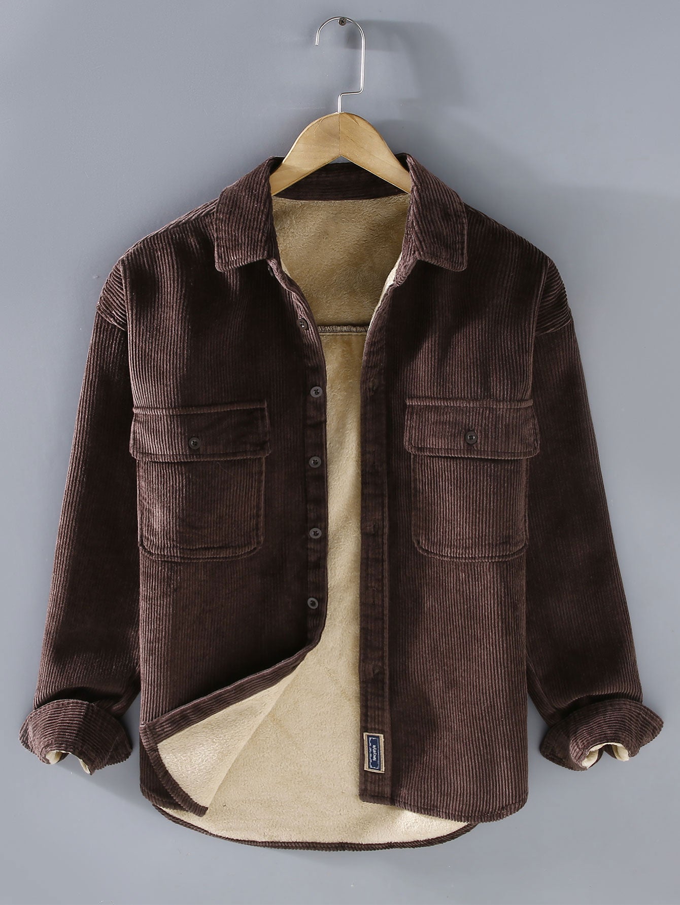 Fleece Lined Cotton Corduroy Button Up Shirt