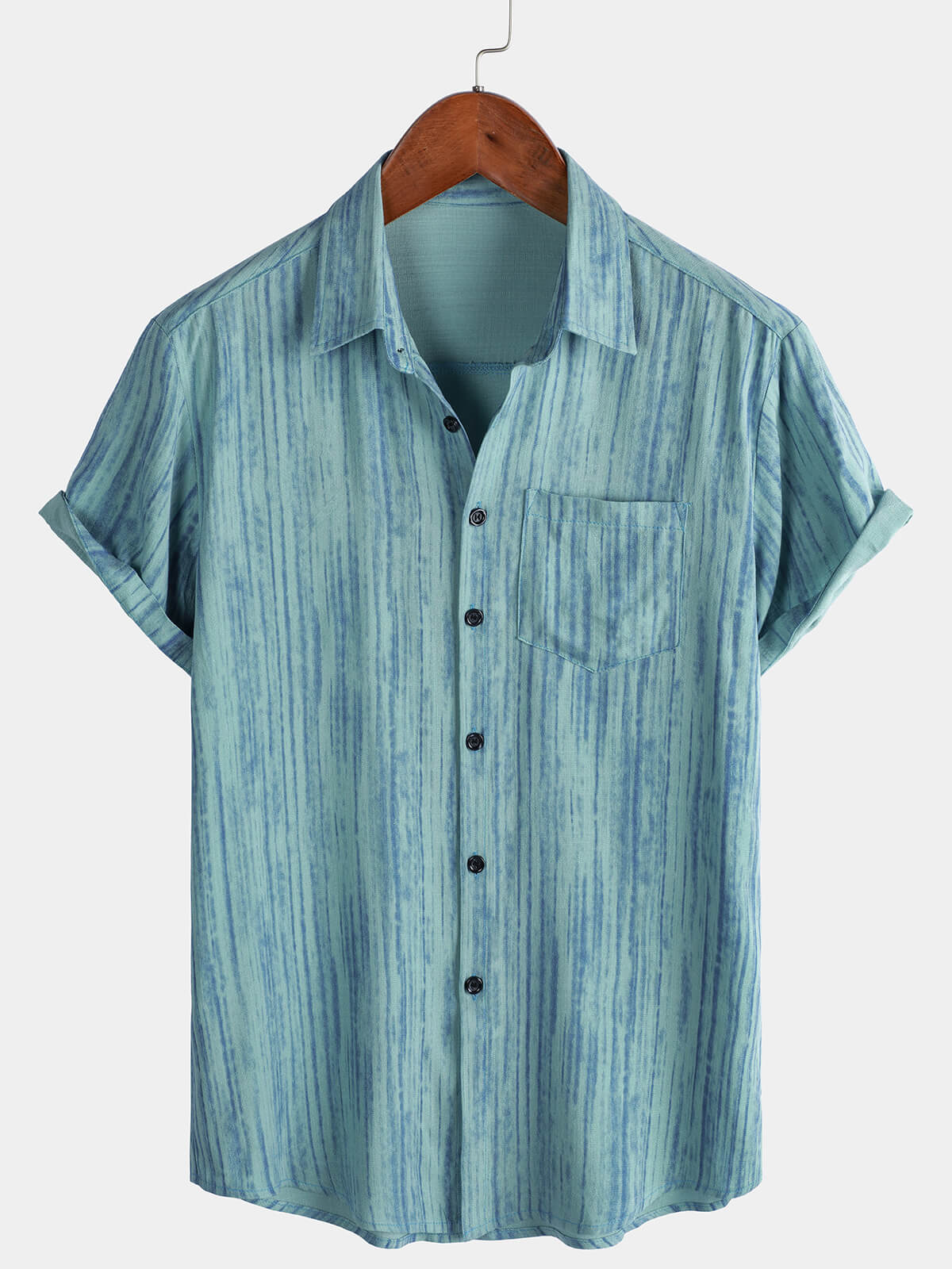 Men's Breathable Short Sleeve Pocket Black Striped Shirt