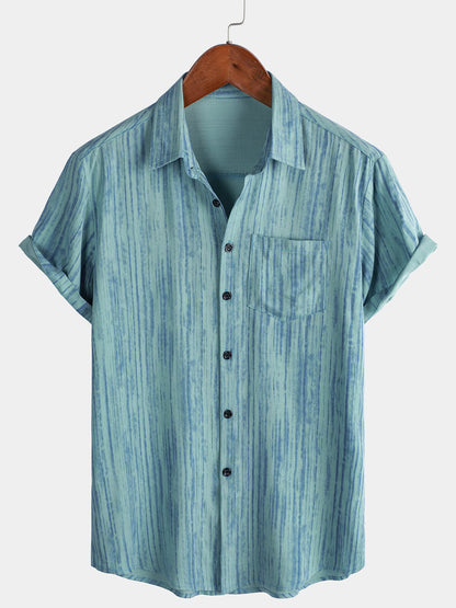 Men's Breathable Short Sleeve Pocket Black Striped Shirt