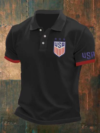 Men'S Independence Day Flag Print Casual Polo Shirt