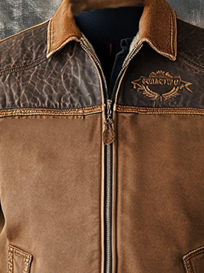 Men's Vintage Suede Patchwork Lamb Fleece Multi-Pocket Reverse Collar Outdoor Jacket Coat