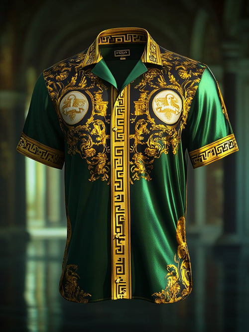 Men's Satin Luxe Print Short Sleeve Button Shirt
