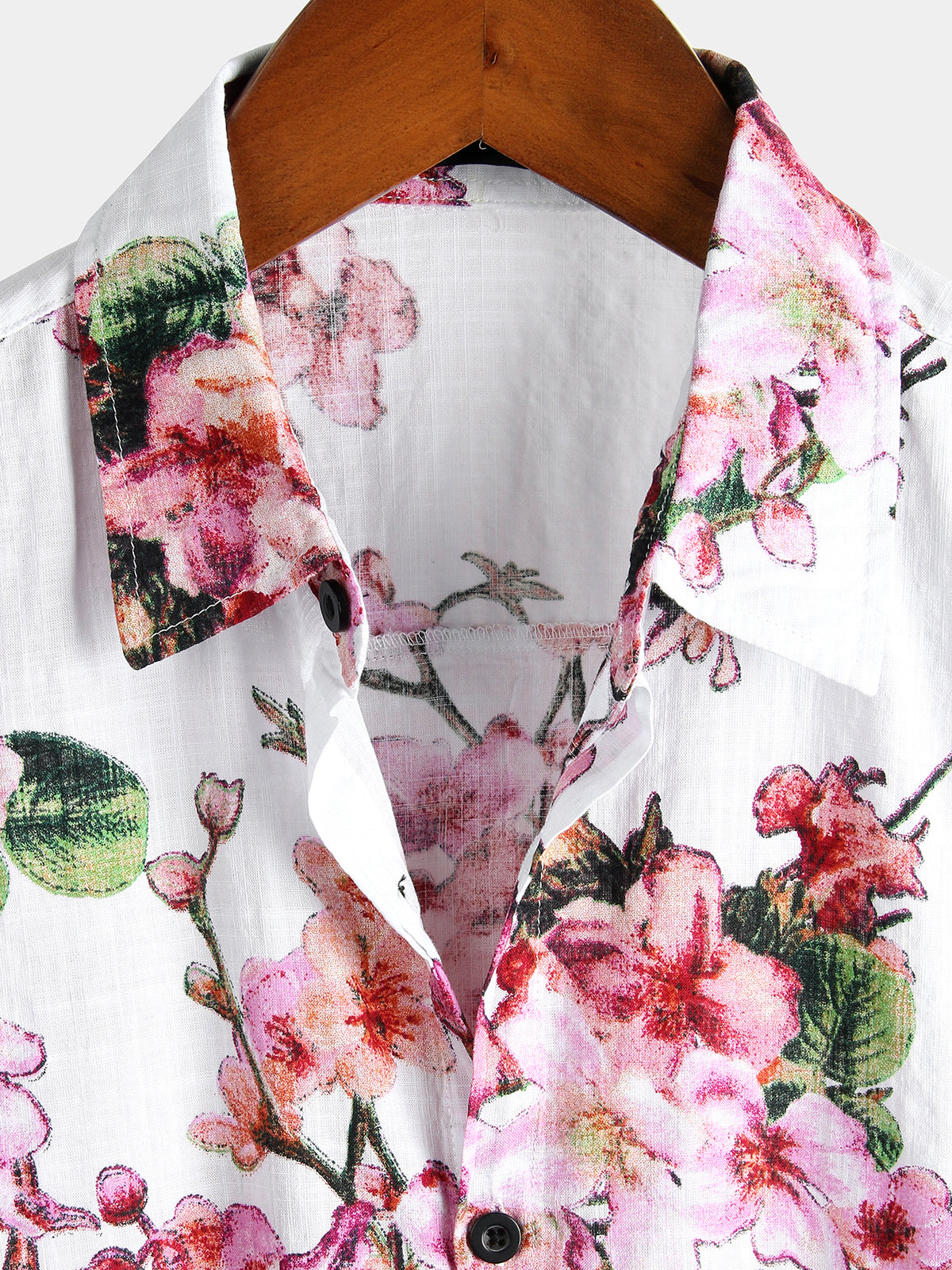 Men's Flower Print Cotton Hawaiian Floral Button Short Sleeve Shirt