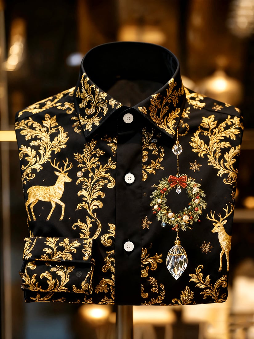 Men's Christmas Holiday Button-Down Long Sleeve Shirt
