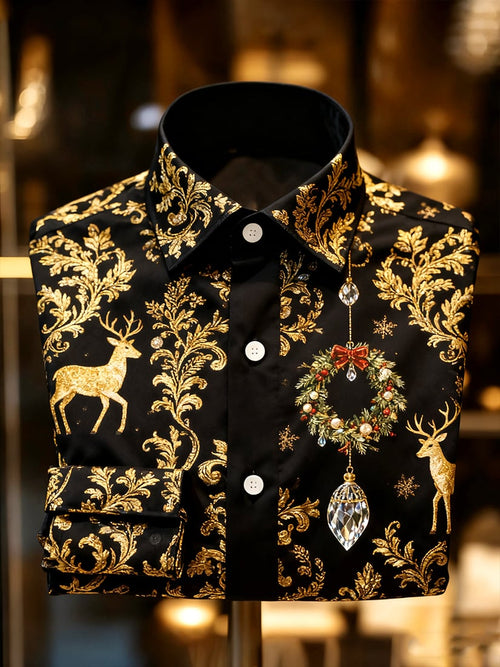 Men's Christmas Holiday Button-Down Long Sleeve Shirt