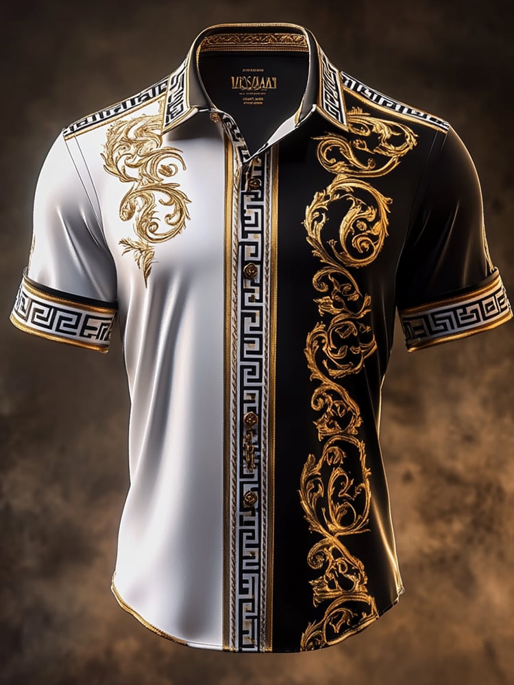 Men's Satin Luxe Print Short Sleeve Button Shirt