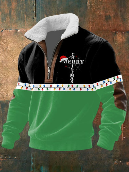 Men's Christmas Print Half Zip Lapel Sweatshirt