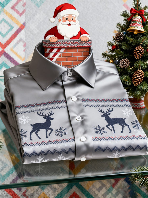 Men's  Christmas Long Sleeve Button-Down Shirt